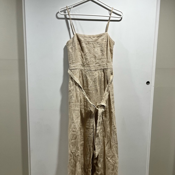 J Crew Linen Tan & White Striped Marseille Belted Jumpsuit - Picture 3 of 11